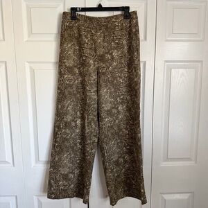 Coldwater Creek Pants Womens M Brown Linen Wide Leg Pull On Geometric Boho Artsy